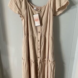 Elegant Beige Button-Down Dress